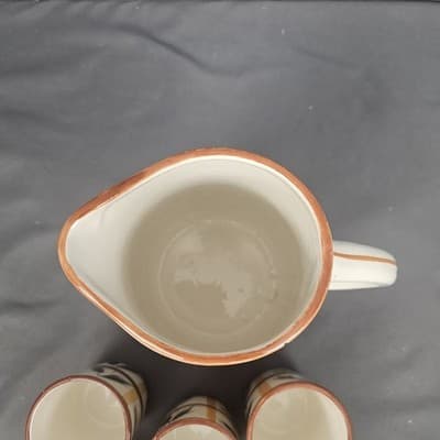 Vintage Nasco ? Ceramic Pitcher And Cups Glasses Juice Drink Set Hand Painted - Thumbnail 5