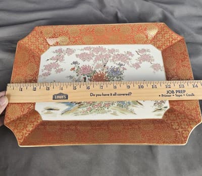 Vtg Shibata Toyo 14” Porcelain Platter Japanese Hand Painted Gold Inlay Pheasant - Thumbnail 9