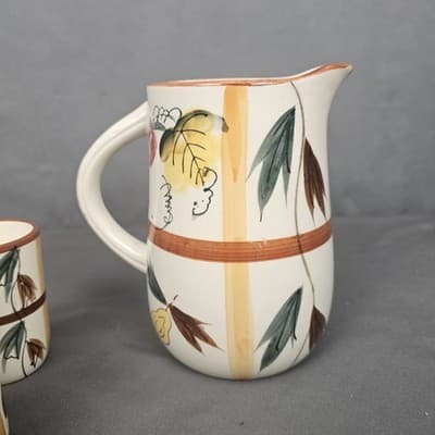 Vintage Nasco ? Ceramic Pitcher And Cups Glasses Juice Drink Set Hand Painted - Thumbnail 7