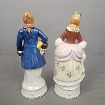 Vintage Hand Painted Man and Lady Porcelain Figurines 7.5" Occupied Japan - Thumbnail 3