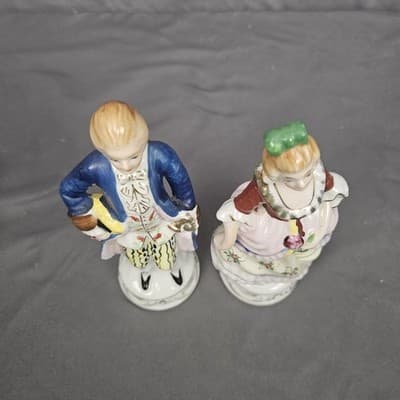 Vintage Hand Painted Man and Lady Porcelain Figurines 7.5" Occupied Japan - Thumbnail 5