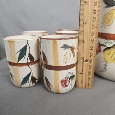 Vintage Nasco ? Ceramic Pitcher And Cups Glasses Juice Drink Set Hand Painted - Thumbnail 14