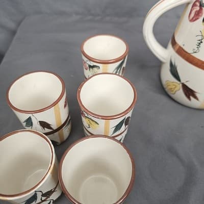 Vintage Nasco ? Ceramic Pitcher And Cups Glasses Juice Drink Set Hand Painted - Thumbnail 6