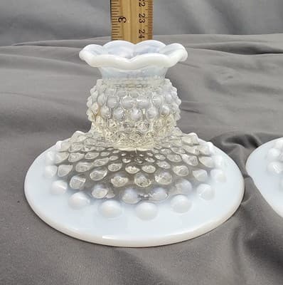 VTG Pair Hobnail Opalescent Art Glass Candleholders Fenton No Marks - Thumbnail 6