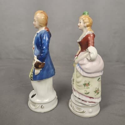 Vintage Hand Painted Man and Lady Porcelain Figurines 7.5" Occupied Japan - Thumbnail 2