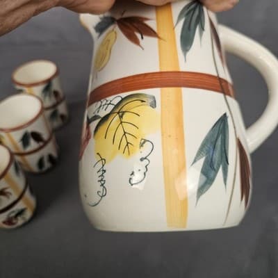 Vintage Nasco ? Ceramic Pitcher And Cups Glasses Juice Drink Set Hand Painted - Thumbnail 11