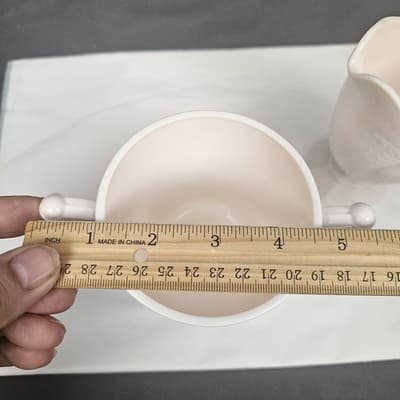 VTG Jeanette Pink Milk Glass Cream Pitcher & Sugar Bowl Baltimore Pear EX. COND. - Thumbnail 10