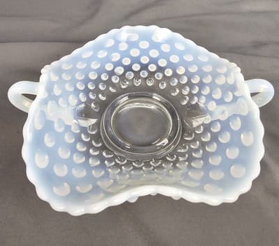 VTG Fenton Hobnail French Opalescent Square Ruffle Shaped Handled Bowl 7.50" L - Thumbnail 5