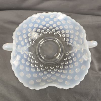 VTG Fenton Hobnail French Opalescent Square Ruffle Shaped Handled Bowl 7.50" L - Thumbnail 4