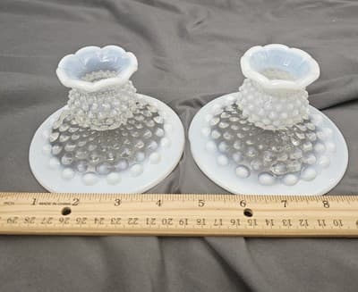 VTG Pair Hobnail Opalescent Art Glass Candleholders Fenton No Marks - Thumbnail 7