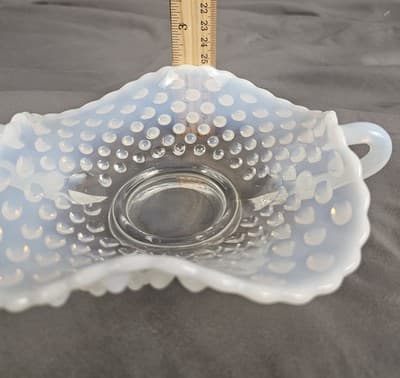 VTG Fenton Hobnail French Opalescent Square Ruffle Shaped Handled Bowl 7.50" L - Thumbnail 11