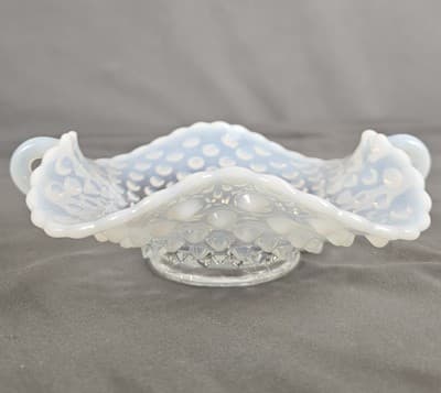 VTG Fenton Hobnail French Opalescent Square Ruffle Shaped Handled Bowl 7.50" L - Thumbnail 3
