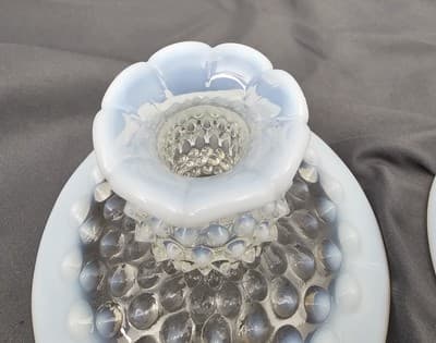 VTG Pair Hobnail Opalescent Art Glass Candleholders Fenton No Marks - Thumbnail 5