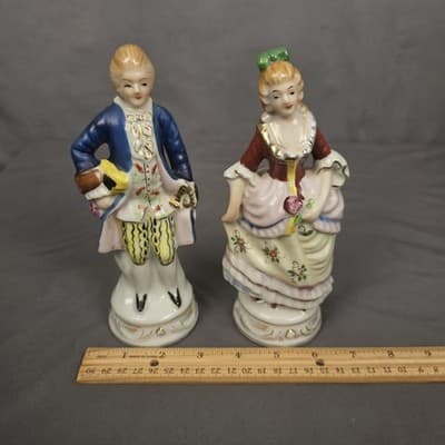 Vintage Hand Painted Man and Lady Porcelain Figurines 7.5" Occupied Japan - Thumbnail 8