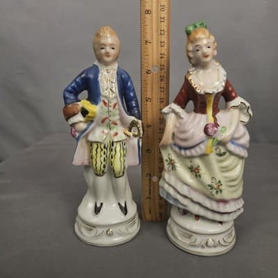 Vintage Hand Painted Man and Lady Porcelain Figurines 7.5" Occupied Japan - Thumbnail 9