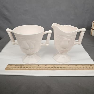 VTG Jeanette Pink Milk Glass Cream Pitcher & Sugar Bowl Baltimore Pear EX. COND. - Thumbnail 8