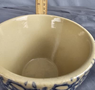 Antique Stoneware Pottery 6"D Blue Spongeware Mixing Bowl / Robinson Ransbottom - Thumbnail 6