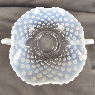 VTG Fenton Hobnail French Opalescent Square Ruffle Shaped Handled Bowl 7.50" L - Thumbnail 6