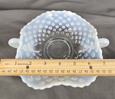 VTG Fenton Hobnail French Opalescent Square Ruffle Shaped Handled Bowl 7.50" L - Thumbnail 10