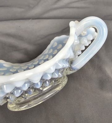 VTG Fenton Hobnail French Opalescent Square Ruffle Shaped Handled Bowl 7.50" L - Thumbnail 12
