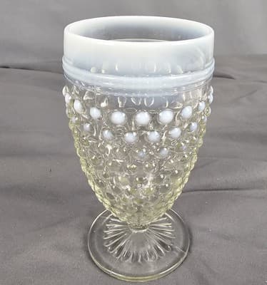 Vintage Anchor Hocking Moonstone Clear Opalescent 5.5" Water Goblet, 1942-1946 - Thumbnail 2