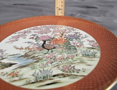 Vtg Shibata Toyo 14” Porcelain Platter Japanese Hand Painted Gold Inlay Pheasant - Thumbnail 2