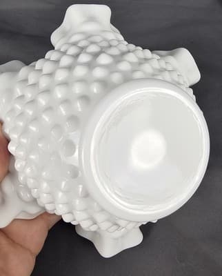 Vintage Fenton White Milk Glass Hobnail Rose Bowl Ruffled Edge 3.5 Inch Pre-Logo - Thumbnail 5