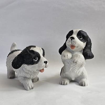 Bllack & White Dog Puppy Figurines Homco Spaniel Cavaliar #1427 - Thumbnail 4