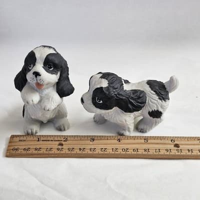 Bllack & White Dog Puppy Figurines Homco Spaniel Cavaliar #1427 - Thumbnail 8