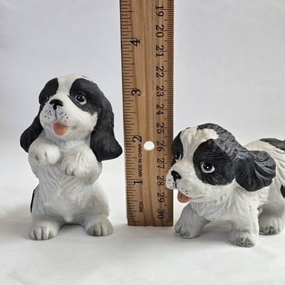 Bllack & White Dog Puppy Figurines Homco Spaniel Cavaliar #1427 - Thumbnail 9