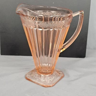 Pink Glass Handled Pitcher, Depression Glass, Retro, Antique, Unique - Thumbnail 7