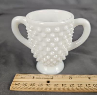 Fenton Milk Glass Hobnail Sugar Bowl Vase Small Vintage 3" Tall - Thumbnail 5