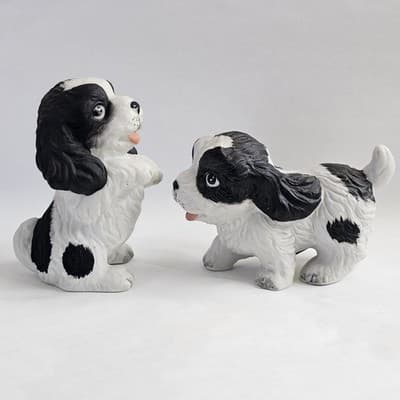 Bllack & White Dog Puppy Figurines Homco Spaniel Cavaliar #1427 - Thumbnail 2