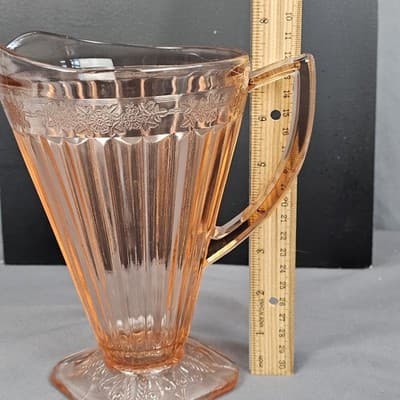 Pink Glass Handled Pitcher, Depression Glass, Retro, Antique, Unique - Thumbnail 12
