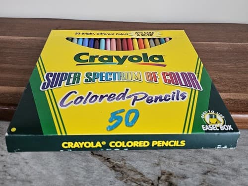50 Crayola Super Spectrum Color Pencils & with Gold & Silver 1996 NEW Easel Box - Thumbnail 3