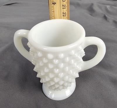 Fenton Milk Glass Hobnail Sugar Bowl Vase Small Vintage 3" Tall - Thumbnail 4