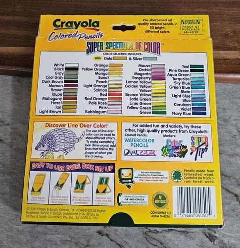 50 Crayola Super Spectrum Color Pencils & with Gold & Silver 1996 NEW Easel Box - Thumbnail 2