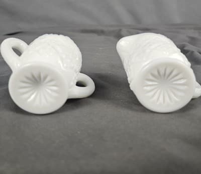 Small Westmoreland Milk Glass Sugar and Creamer, Mini Milk Sugar Quilt Pattern - Thumbnail 4