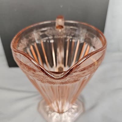 Pink Glass Handled Pitcher, Depression Glass, Retro, Antique, Unique - Thumbnail 5