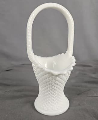 Westmoreland Milk Glass English Hobnail Basket 8 3/4" Tall - Thumbnail 6