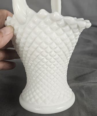 Westmoreland Milk Glass English Hobnail Basket 8 3/4" Tall - Thumbnail 3