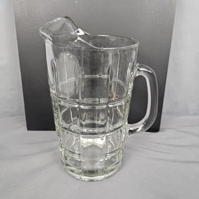 Vintage Anchor Hocking Glass Pitcher Tartan Manchester Heavy Clear 50 oz 9.5"H - Thumbnail 2