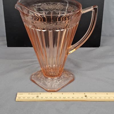 Pink Glass Handled Pitcher, Depression Glass, Retro, Antique, Unique - Thumbnail 11