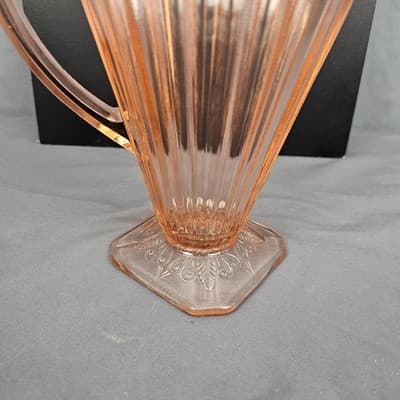 Pink Glass Handled Pitcher, Depression Glass, Retro, Antique, Unique - Thumbnail 3