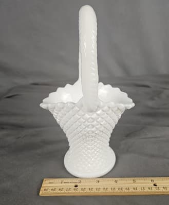 Westmoreland Milk Glass English Hobnail Basket 8 3/4" Tall - Thumbnail 11