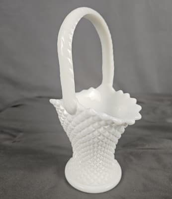 Westmoreland Milk Glass English Hobnail Basket 8 3/4" Tall - Thumbnail 2