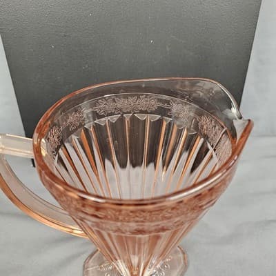 Pink Glass Handled Pitcher, Depression Glass, Retro, Antique, Unique - Thumbnail 4