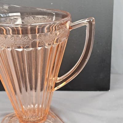 Pink Glass Handled Pitcher, Depression Glass, Retro, Antique, Unique - Thumbnail 8