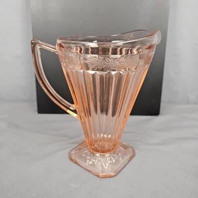 Pink Glass Handled Pitcher, Depression Glass, Retro, Antique, Unique - Thumbnail 2