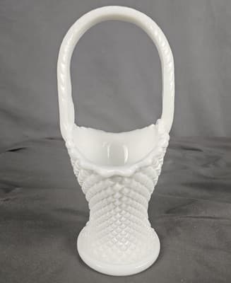 Westmoreland Milk Glass English Hobnail Basket 8 3/4" Tall - Thumbnail 4
